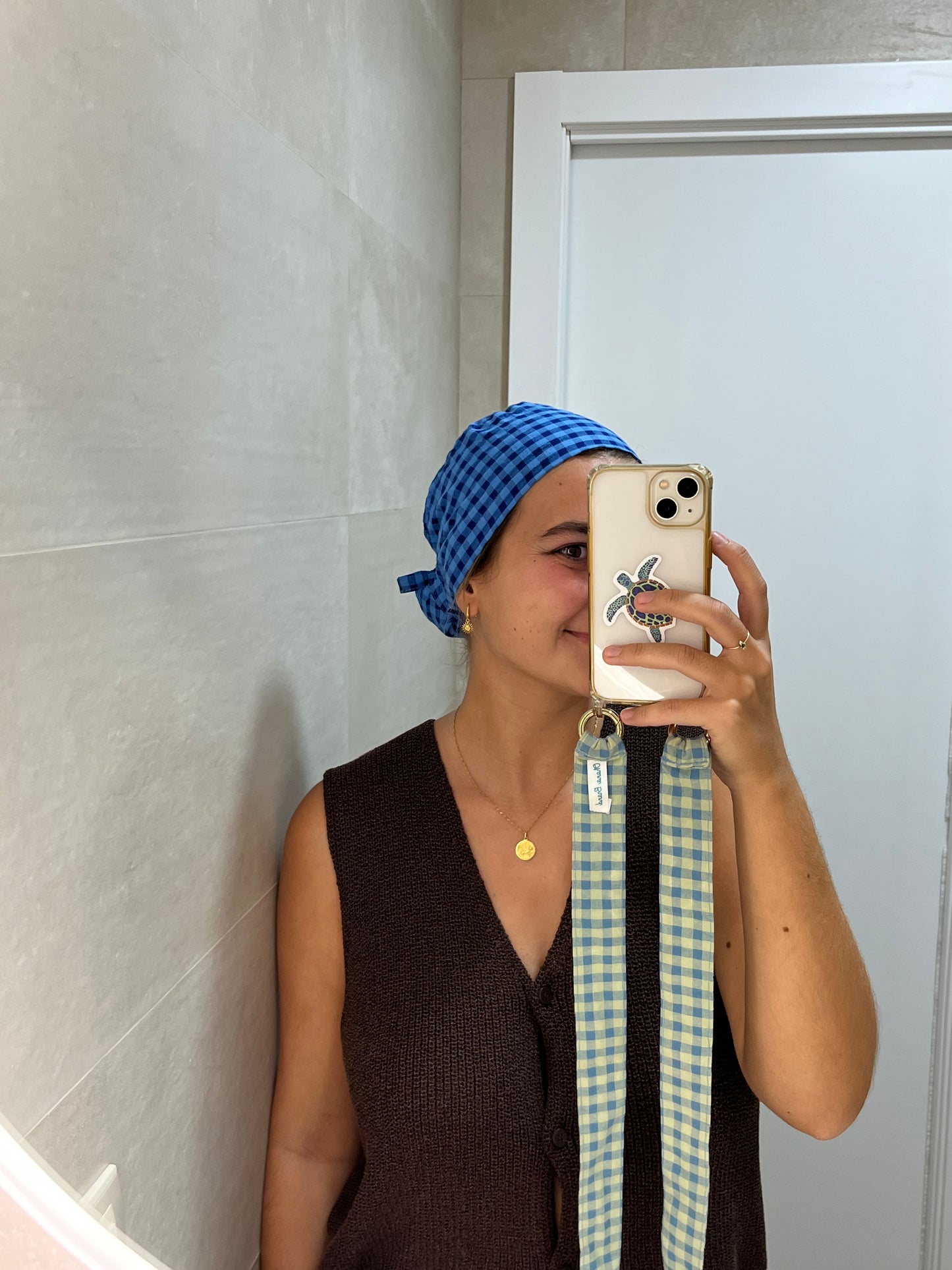 Gorro vichy azul oscuro y azul claro