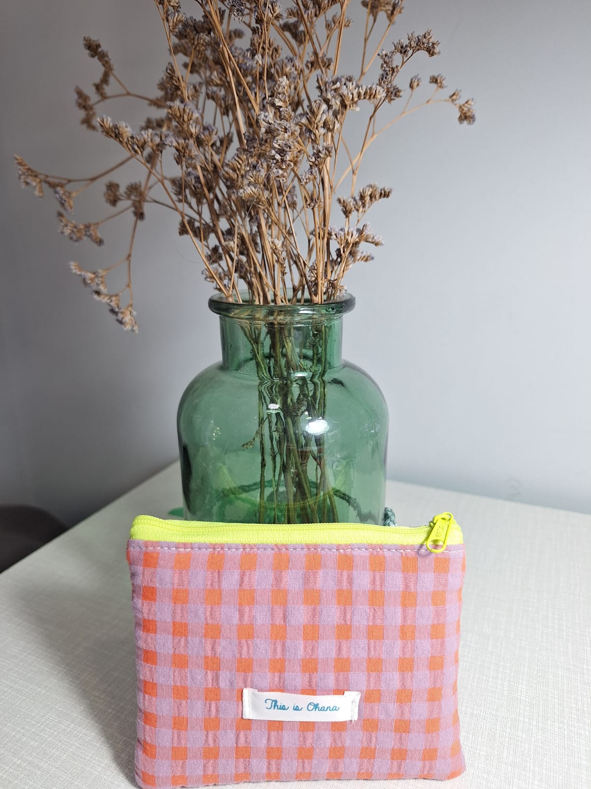 Monedero de vichy lila y naranja con cremallera de color