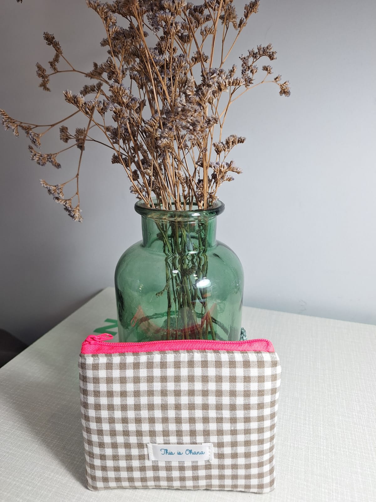 Monedero de vichy marroncito con cremallera de color