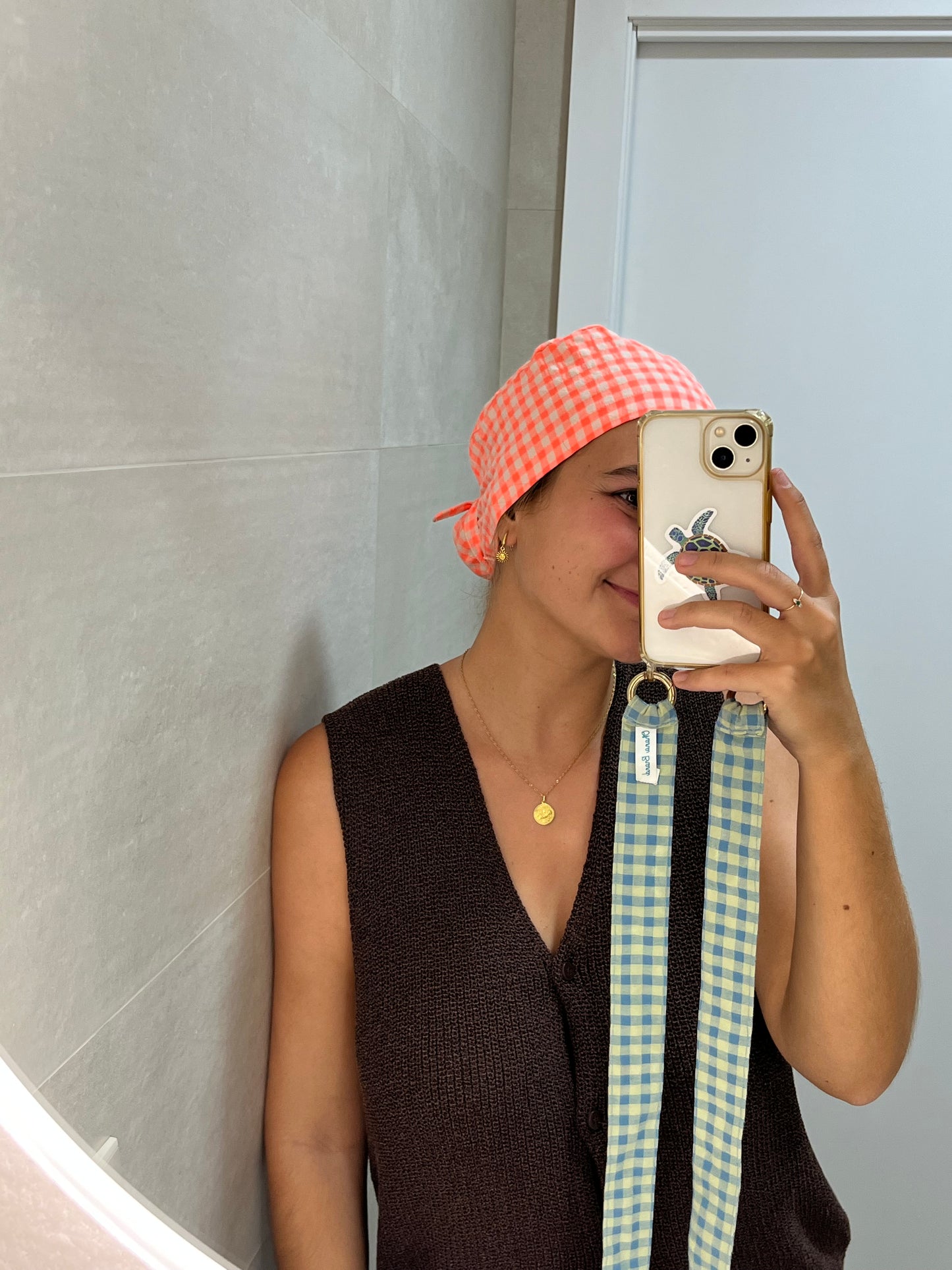 Gorro vichy naranja fosforito