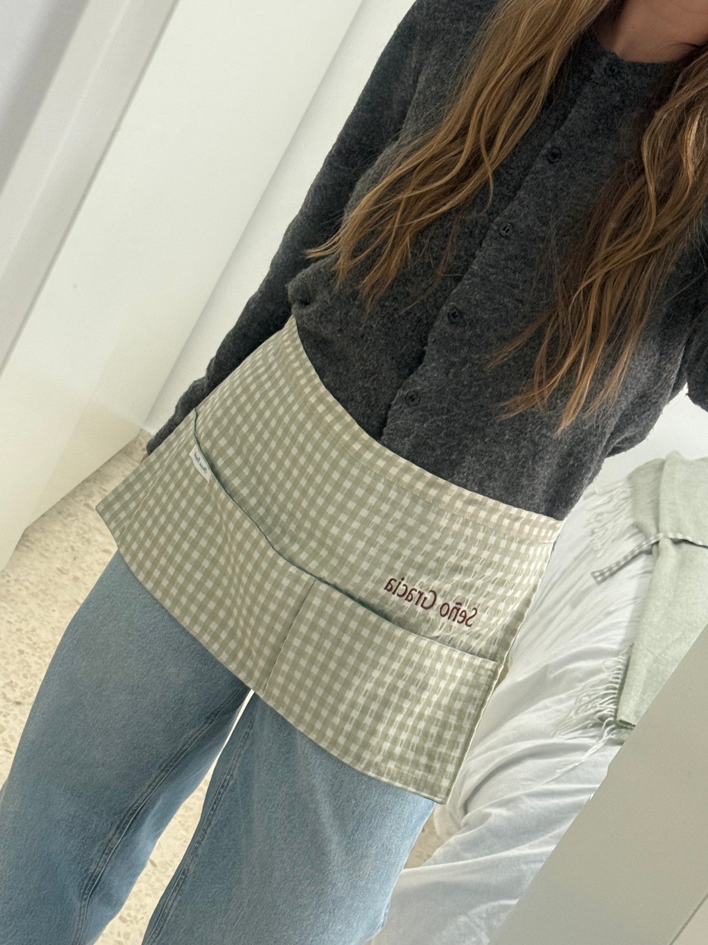 Mandil vichy verde clarito