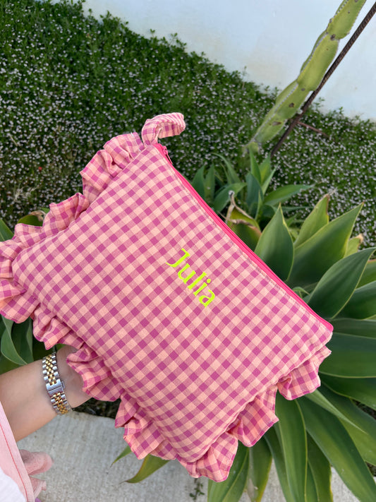 Neceser volantes vichy rosa palo