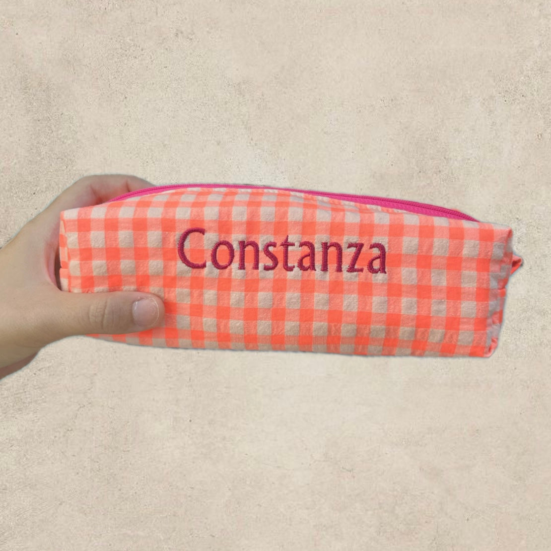 Estuche Vichy naranja fosforito