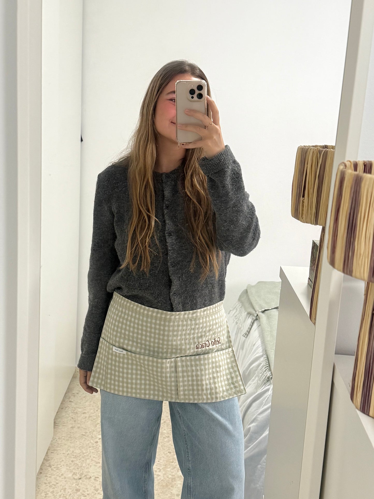 Mandil vichy verde clarito