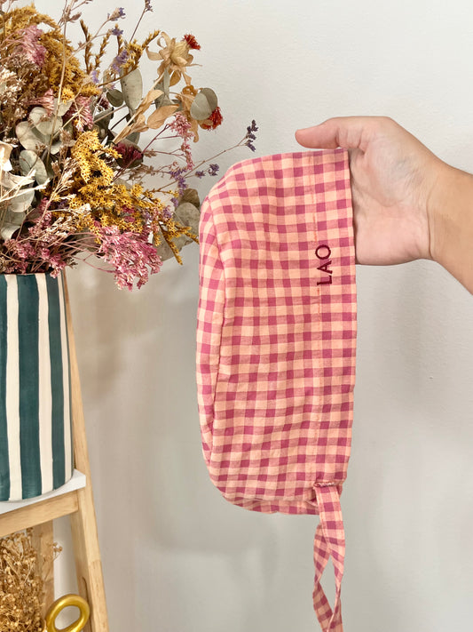 Gorro vichy rosa y mandarina