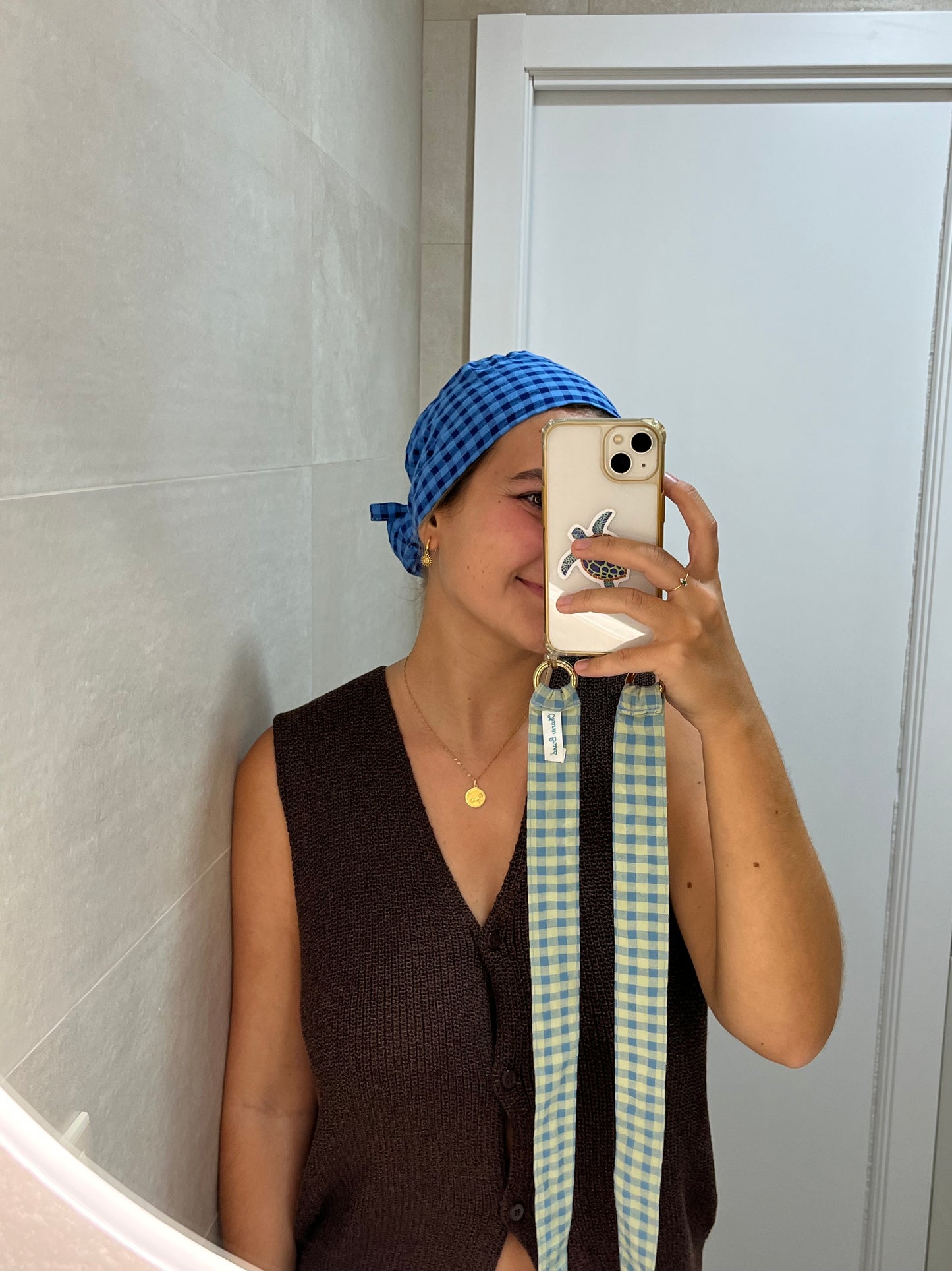 Gorro vichy azul oscuro y azul claro