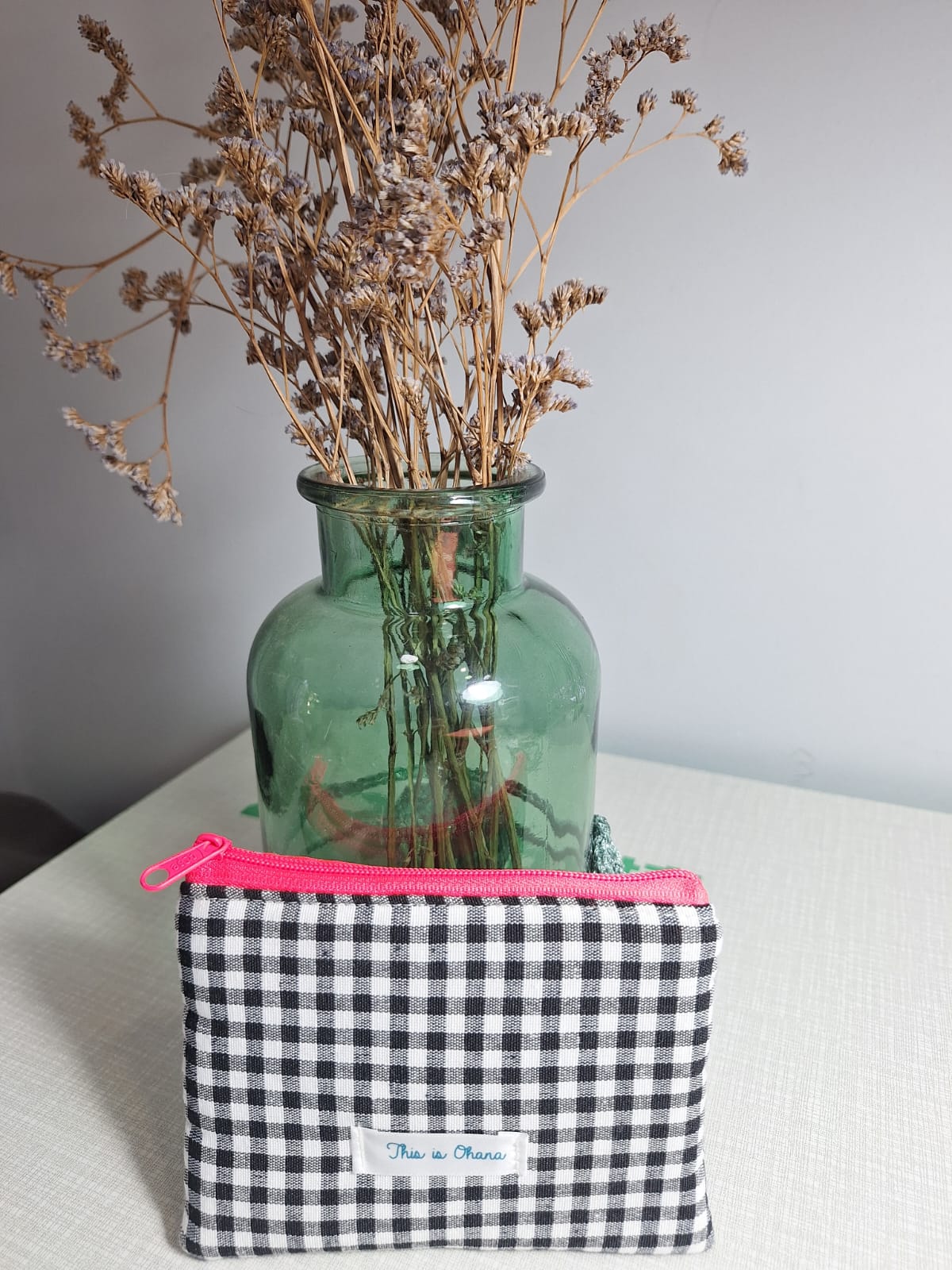 Monedero de vichy negro con cremallera de color