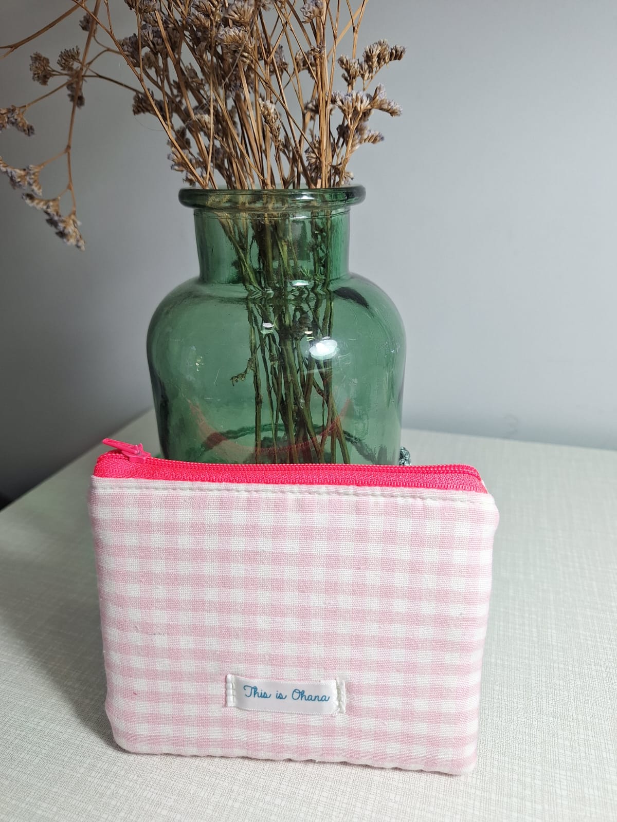 Monedero de vichy rosa con cremallera de color