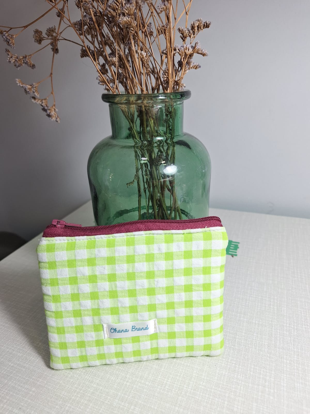 Monedero de vichy verde manzana con cremallera de color