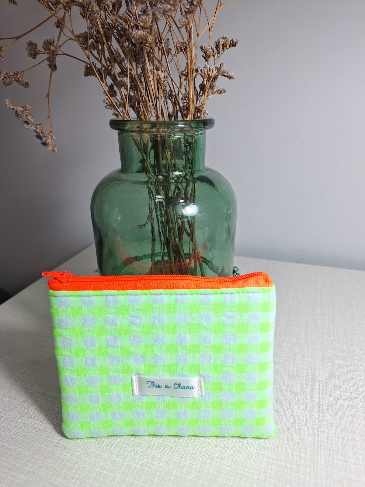 Monedero de vichy verde fosforito con cremallera de color - foto 2
